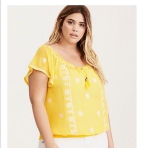 Torrid EMBROIDERED SMOCKED BLOUSE